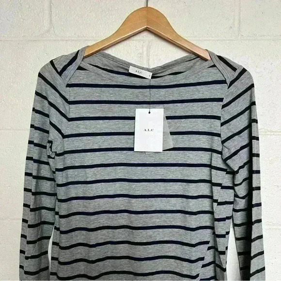A.P.C. Gray & Black Stripe Long Sleeve Tee-Medium - Picture 3 of 5